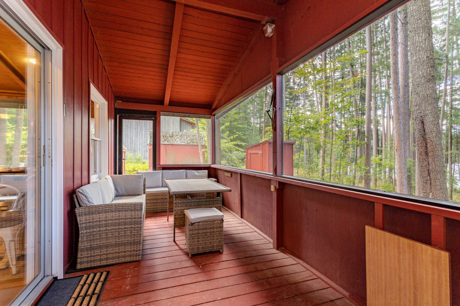The screened porch looking out over the lake